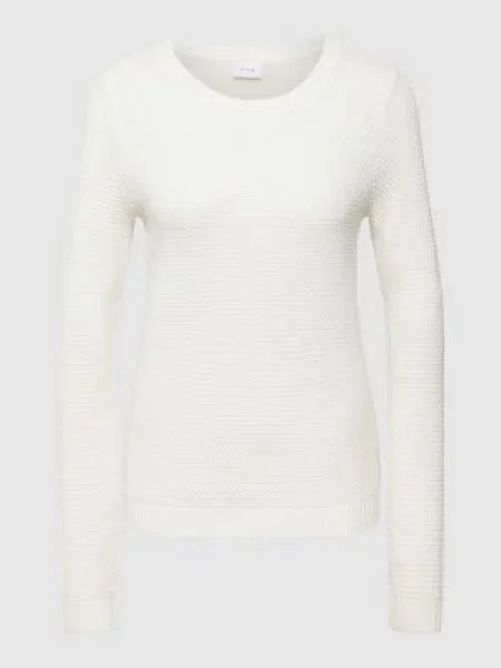 Sweter z dzianiny z fakturowanym wzorem model ‘Vidalo O-Neck’ Vila biały