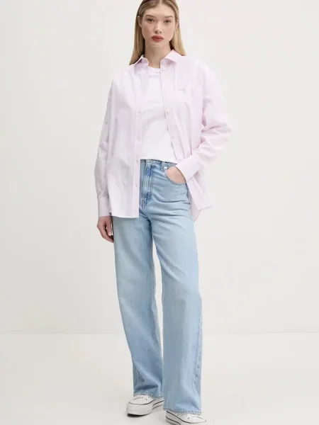 Guess Jeans koszula relaxed z kołnierzykiem klasycznym różowy