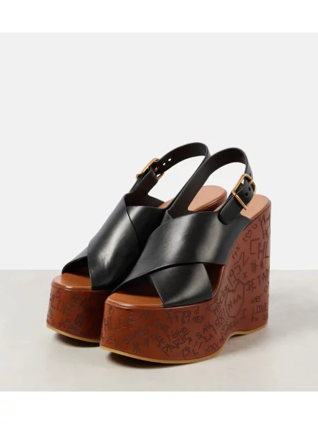 Sandale Chloé din piele cu pană negru