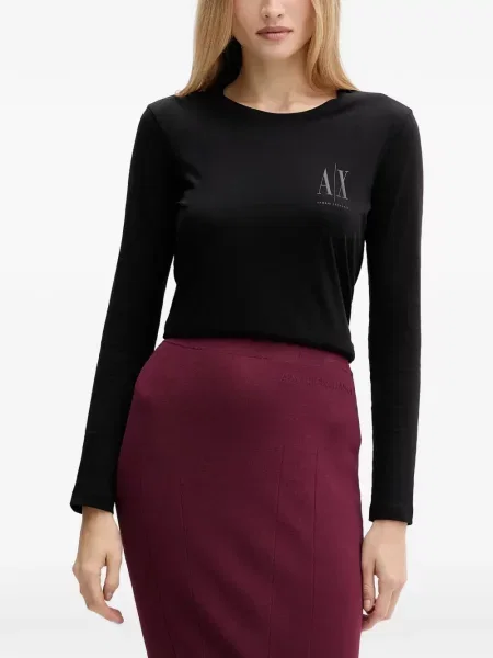 Lung tricou Armani Exchange cu imagine negru