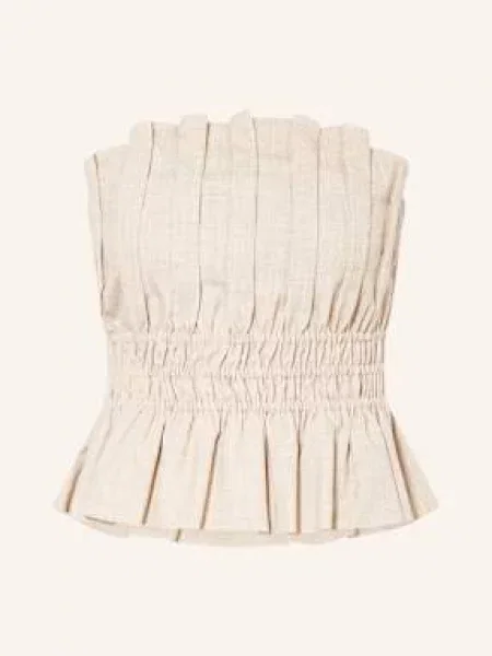 Top Gestuz z odkrytymi ramionami z falbankami koronkowy beżowy