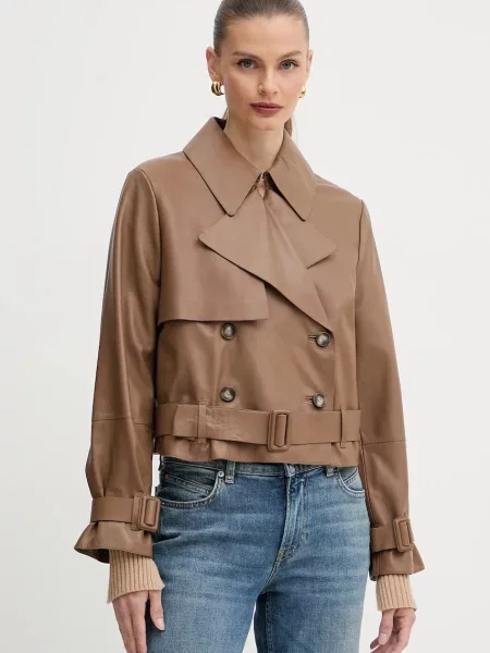 Кожен шлифер BOSS кафяво