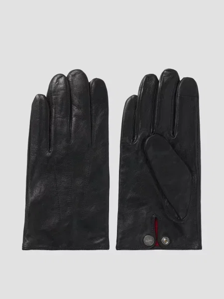 Шкіряні рукавички Hugo чорні