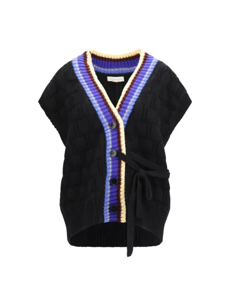 Kardigan Dries Van Noten z kaszmiru z dekoltem w serek czarny