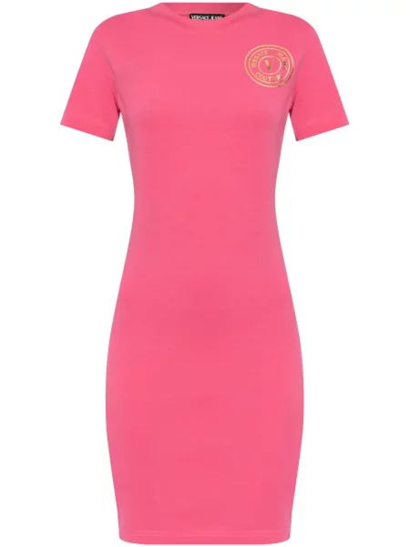 Rochie din denim Versace Jeans Couture cu imagine de costum roz