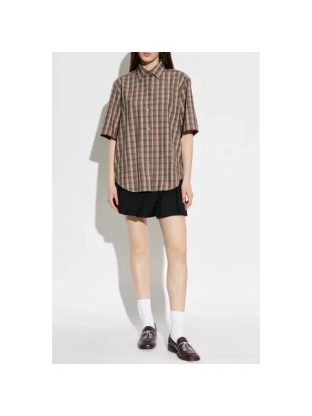 Lniana koszula Acne Studios w kratę z nadrukiem