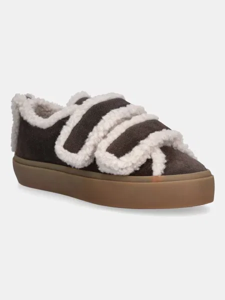Inuikii sneakers din piele întoarsă Shearling Low Velcro maro
