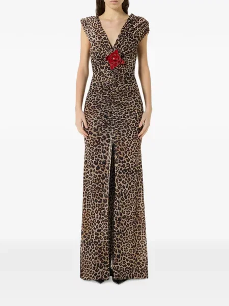 Rochie maxi Blumarine cu imagine cu model leopard maro