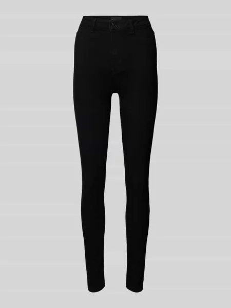 Jeansy o kroju slim fit z wysokim stanem i naszywką z logo Pieces czarne