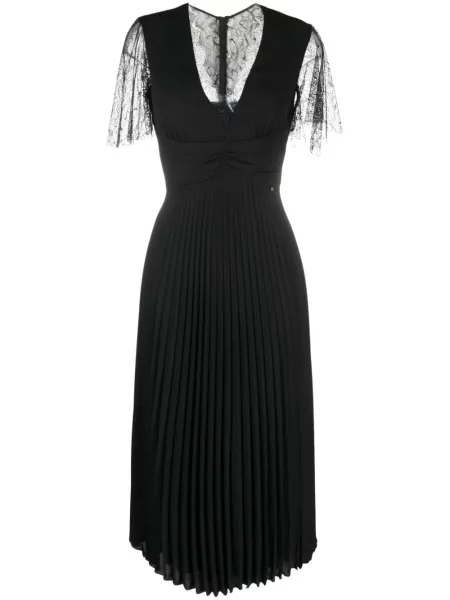 Rochie midi Nissa plisată din dantelă până la genunchi negru