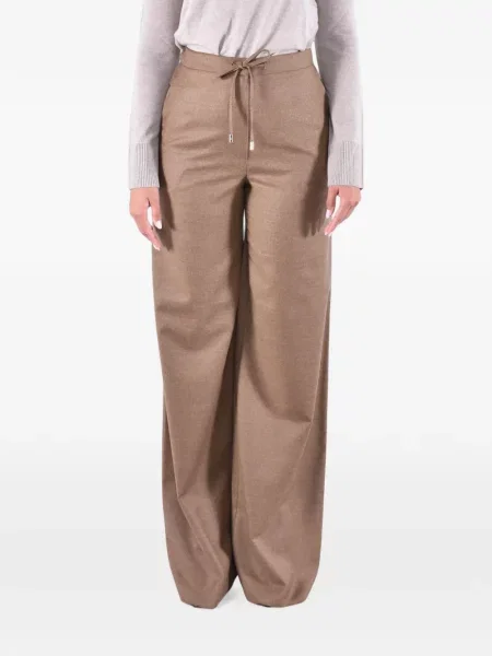 Pantaloni Max Mara de flanelă cu cordon maro