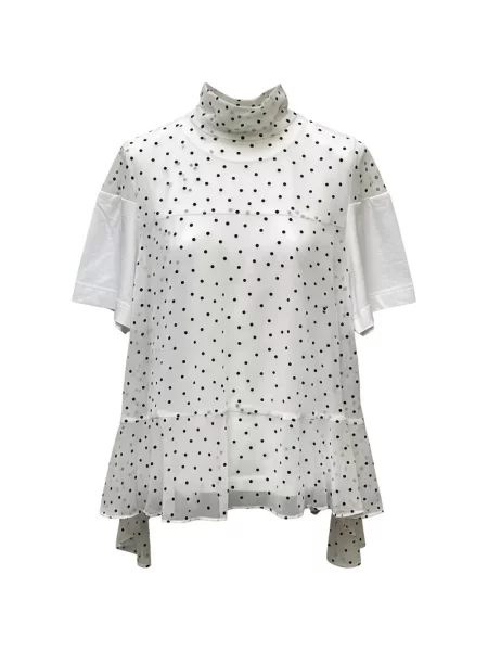 Tricou Sacai cu buline cu volane alb