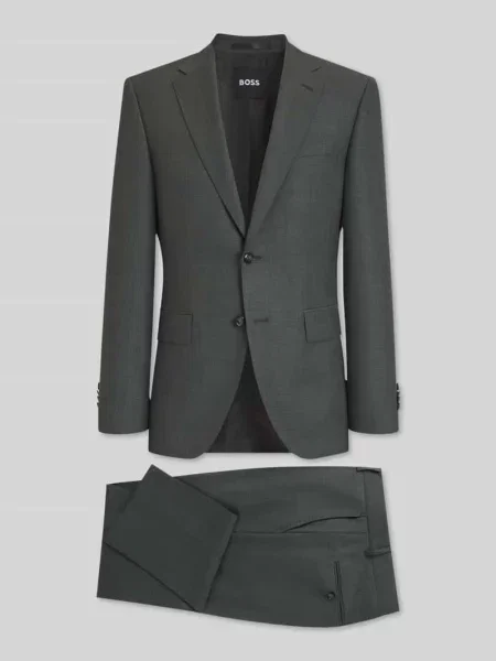 Garnitur w kroju slim fit z wełny z delikatnym tkanym wzorem Boss zielony