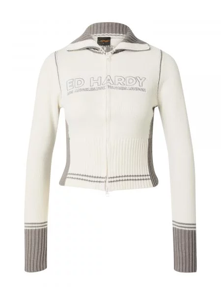 Ed Hardy Geacă tricotată gri / murdar alb