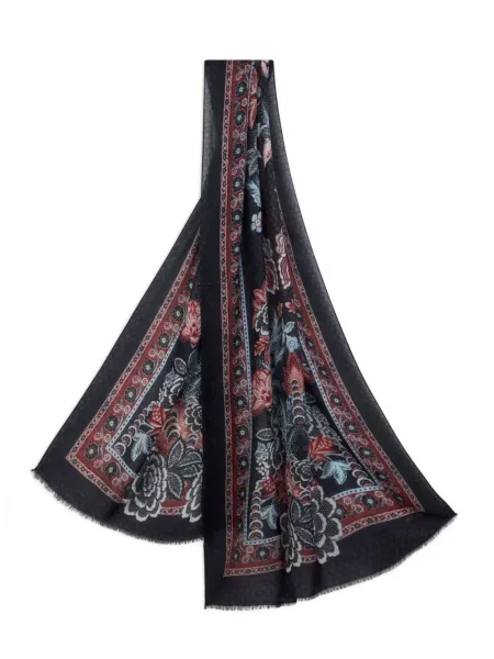 Fular Etro cu model floral cu imagine albastru
