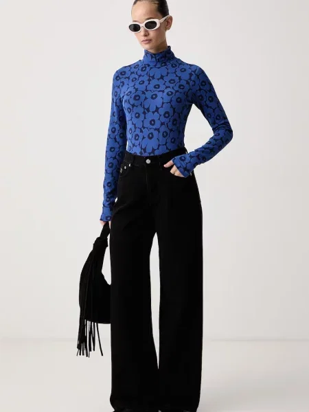 Marimekko tričko s dlhým rukávom dámske s bavlnou modrá