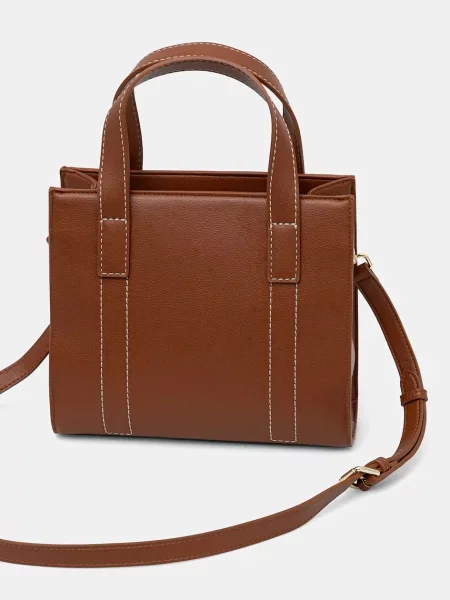 Lniana torebka Valentino Bags brązowa