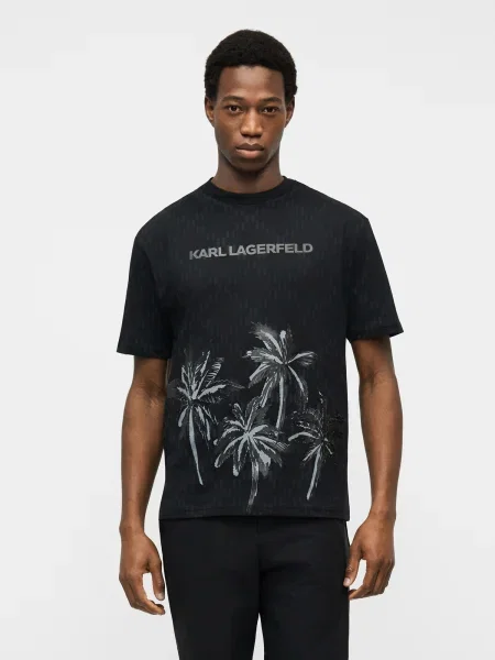 Karl Lagerfeld Tricou albastru fumuriu / gri metalic / gri închis negru