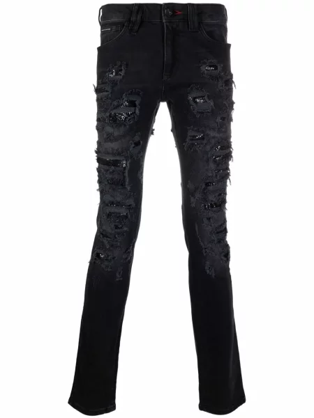Blugi Philipp Plein rupți plasă negru