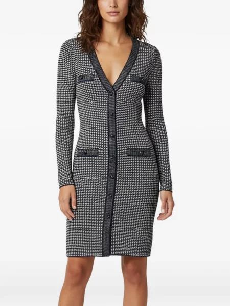 Rochie midi Sandro tricotate cu decolteu în V albastru