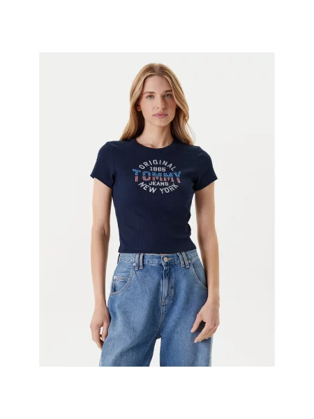 Tommy Jeans Marškinėliai Tamsiai Slim Fit mėlyna