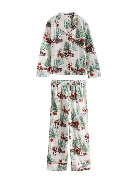 Next Pijama ecru / maro deschis / verde pin roșu