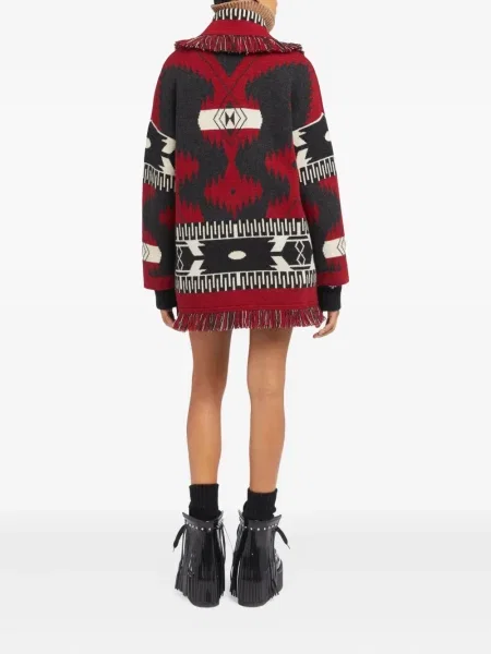 Cardigan Alanui cu franjuri din jacard roșu