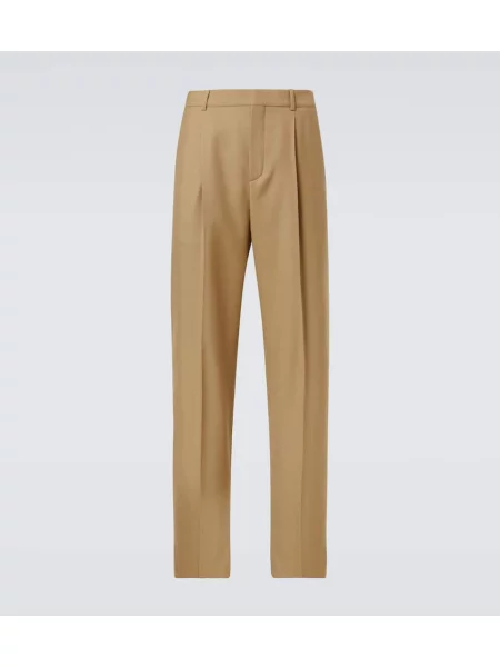 Pantaloni Saint Laurent cu talie înaltă de lână bej