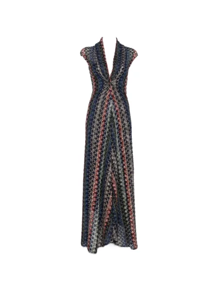 Rochie Missoni tricotate cu decolteu în V albastru