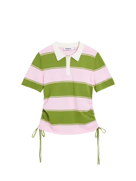 Desigual Tricou verde iarbă / roz deschis alb