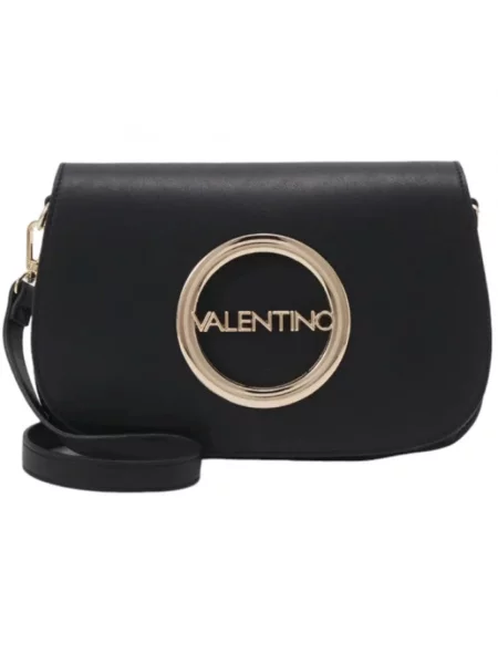 Lniana torebka crossbody Valentino z logo czarna