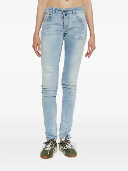 Слаб дънки skinny fit Dsquared2 с протрити краища синьо