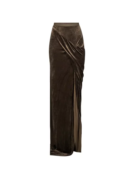 Fusta maxi Rick Owens Lilies de catifea drapată maro