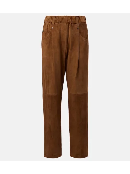 Pantaloni Brunello Cucinelli din piele de căprioară maro