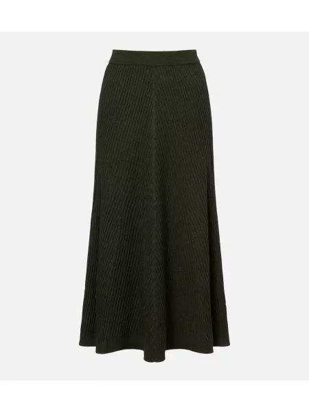 Spódnica midi Victoria Beckham wełniana do kolan prążkowana zielona