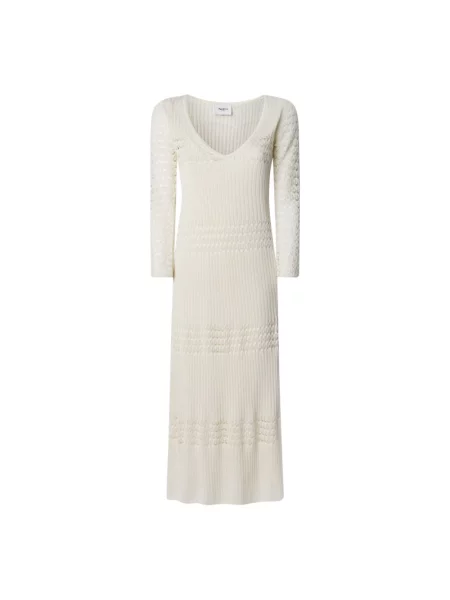 Pepe Jeans Sukienki Kobieta XS Ivory Sukienka Longuette z Szczegółami Pointelle beżowy