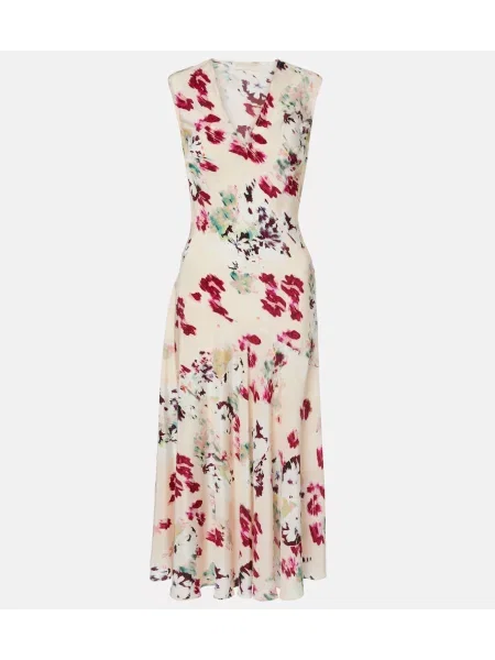 Rochie midi Ulla Johnson de mătase cu model floral roz