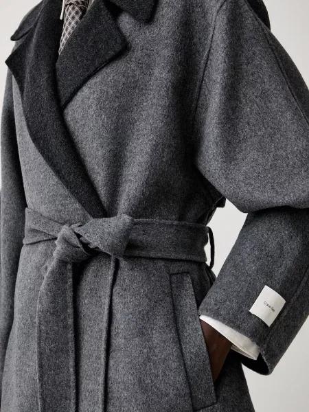 Calvin Klein Gyapjú kabát Long szürke