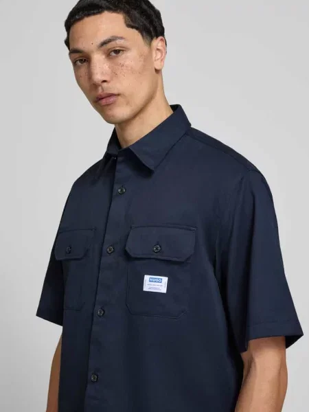 Koszula casualowa o kroju relaxed fit z czystej bawełny model EKYNO' Hugo Blue niebieska
