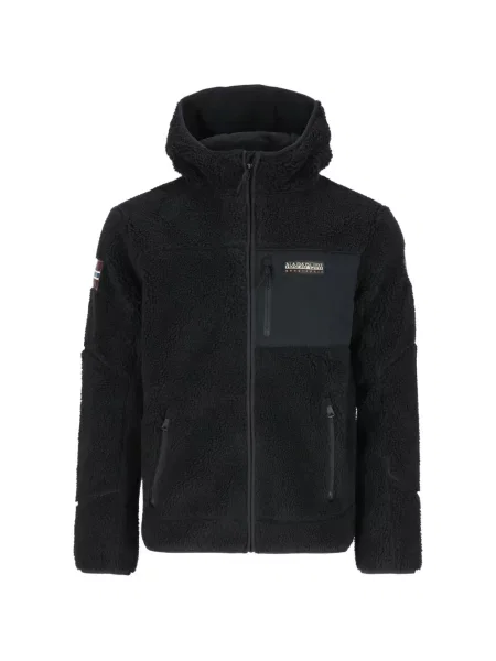 Geacă Napapijri din fleece cu glugă negru