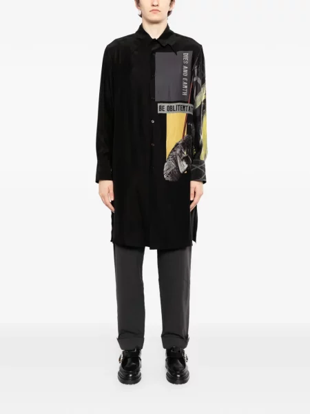 Графичен риза Yohji Yamamoto с принт черно