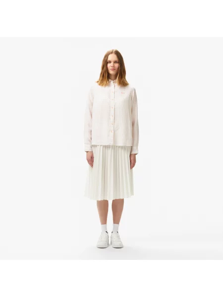 Lacoste Lniana Koszula W Paski W Paski Relaxed Fit Jasnoróżowa różowy
