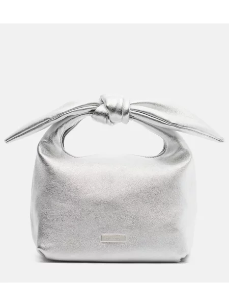 Mała torebka skórzana Aquazzura z kokardką skórzana srebrna
