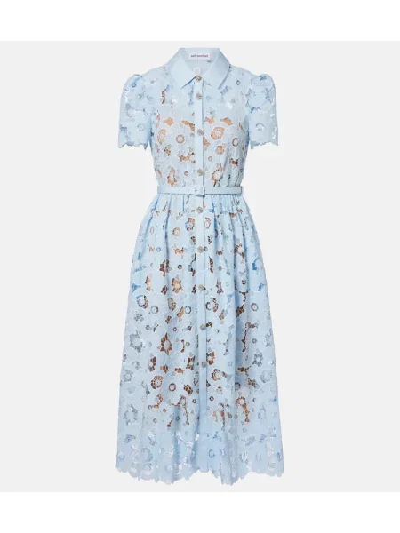 Sukienka koszulowa Self-portrait koronkowa niebieska