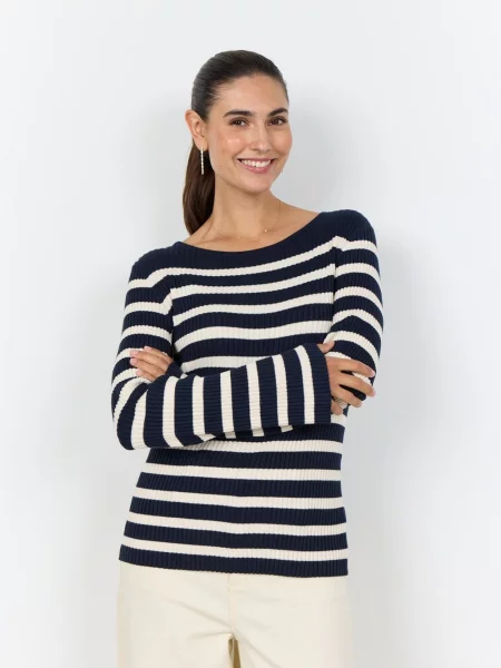 Soyaconcept® sweter z dzianiny Dollie Kobiety Sztuczne włókno biały|niebieski w S biały