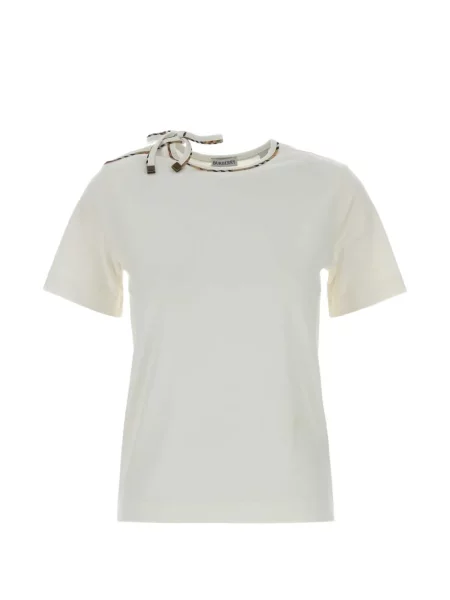 Tricou Burberry cu funde în carouri alb