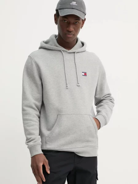 Суичър с качулка Tommy Jeans с качулка сиво
