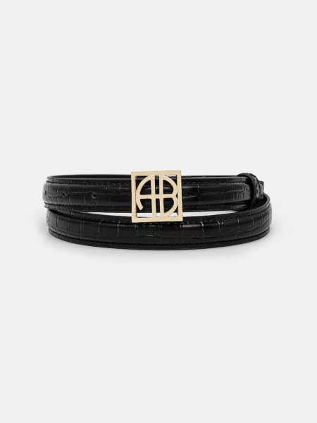 Δερμάτινη ζώνη Anine Bing Monogram Belt μαύρο