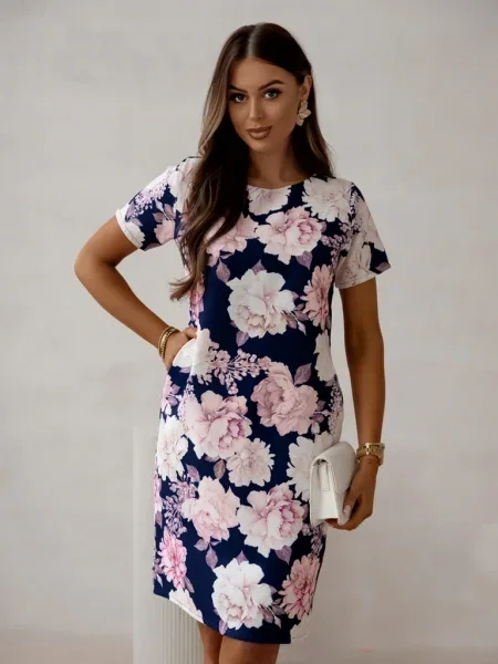 Rochie florală Resti cu model floral cu mâneci scurte albastru