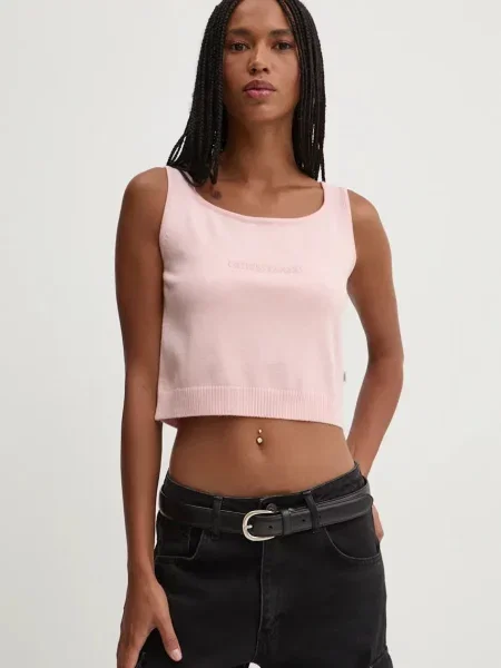 Hedvábný top Guess Jeans růžový